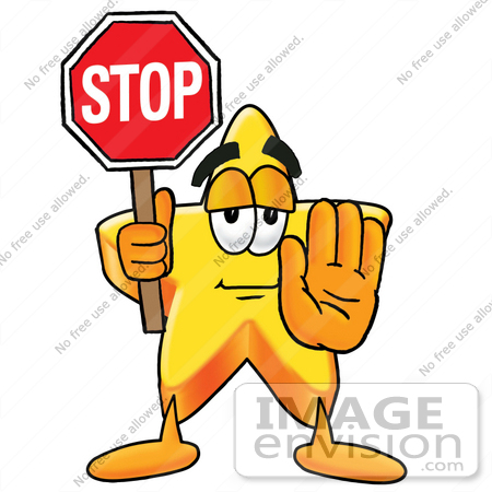 450x450 Clip Art Graphic Of A Yellow Star Cartoon Character Holding A Stop
