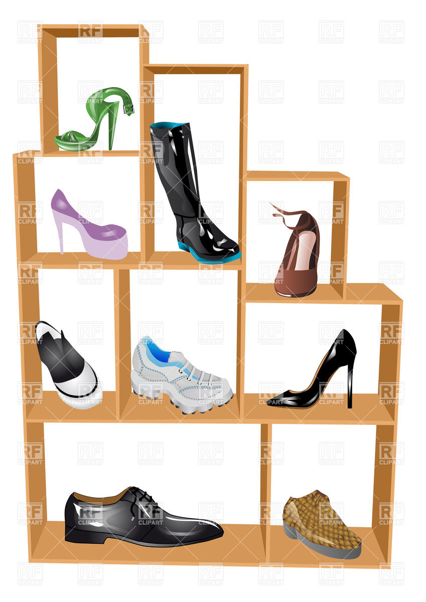 849x1200 Wooden Shelf Of Shoe Store With Various Footwear Royalty Free