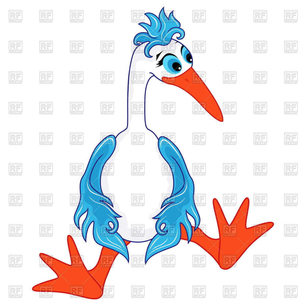 1200x1200 Funny Cartoon Stork Sitting Wearily Royalty Free Vector Clip Art