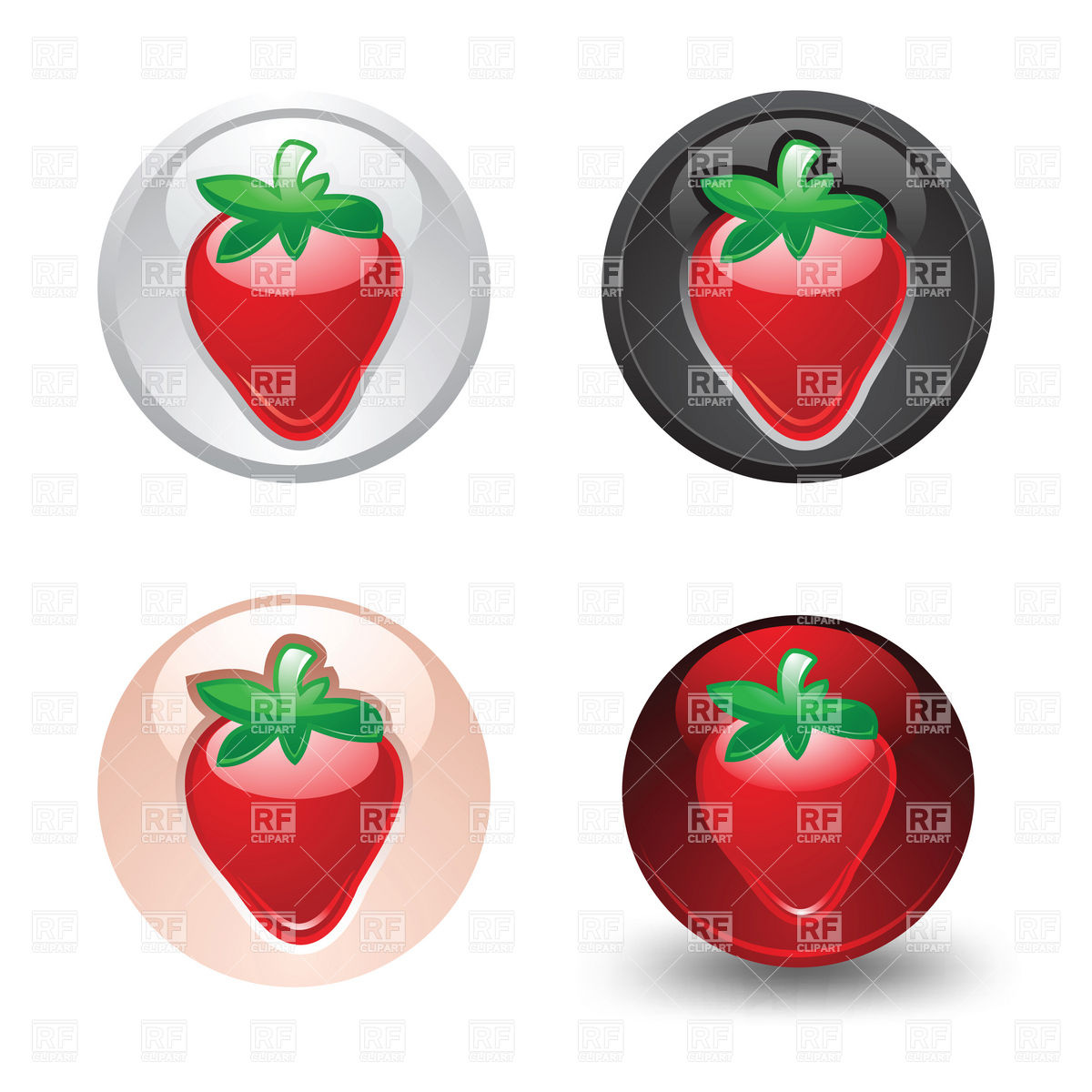 1200x1200 Glossy Round Button With Strawberry Icon Royalty Free Vector Clip
