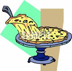 300x296 A Cheesy Slice Of Pizza Clip Art Image