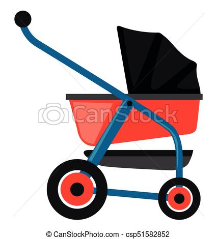 426x470 Baby Stroller In Red And Blue Illustration Clipart Vector
