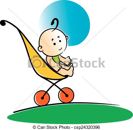450x441 Cute Little Baby Sitting In A Stroller. Cute Cartoon Little Eps