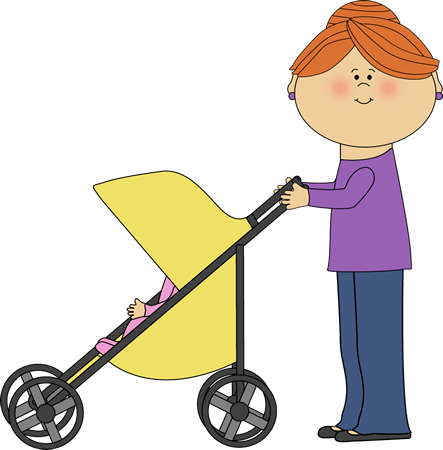 443x450 Mom Pushing Baby Stroller Clip Art Image