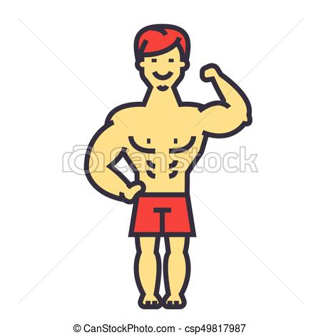 450x470 Strong Man, Bodybuilder, Muscles Concept. Line Vector Icon