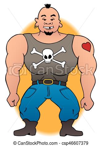 329x470 Tattooed Cartoon Biker Is Looking Toward Viewer Vectors