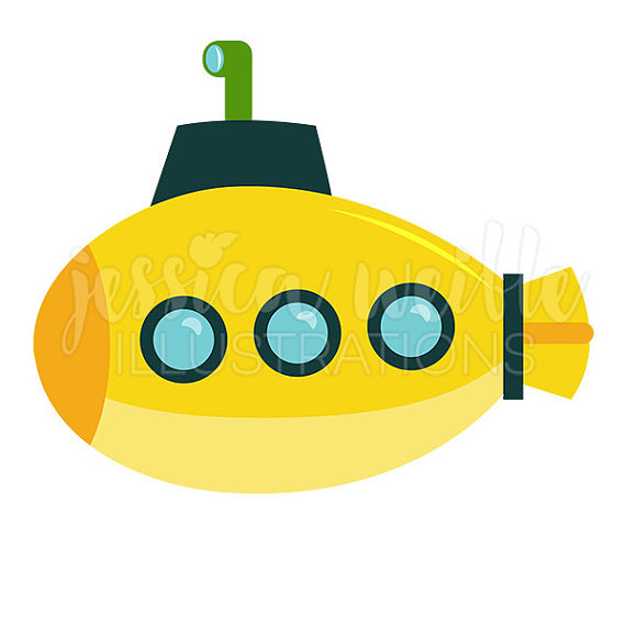 570x570 Yellow Submarine Cute Digital Clipart, Submarine Clip Art