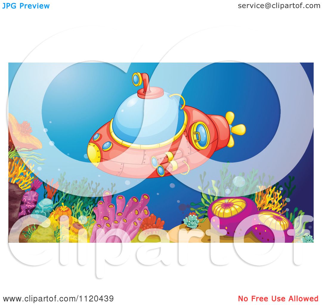 1080x1024 Cartoon Of A Red Submarine Above A Reef