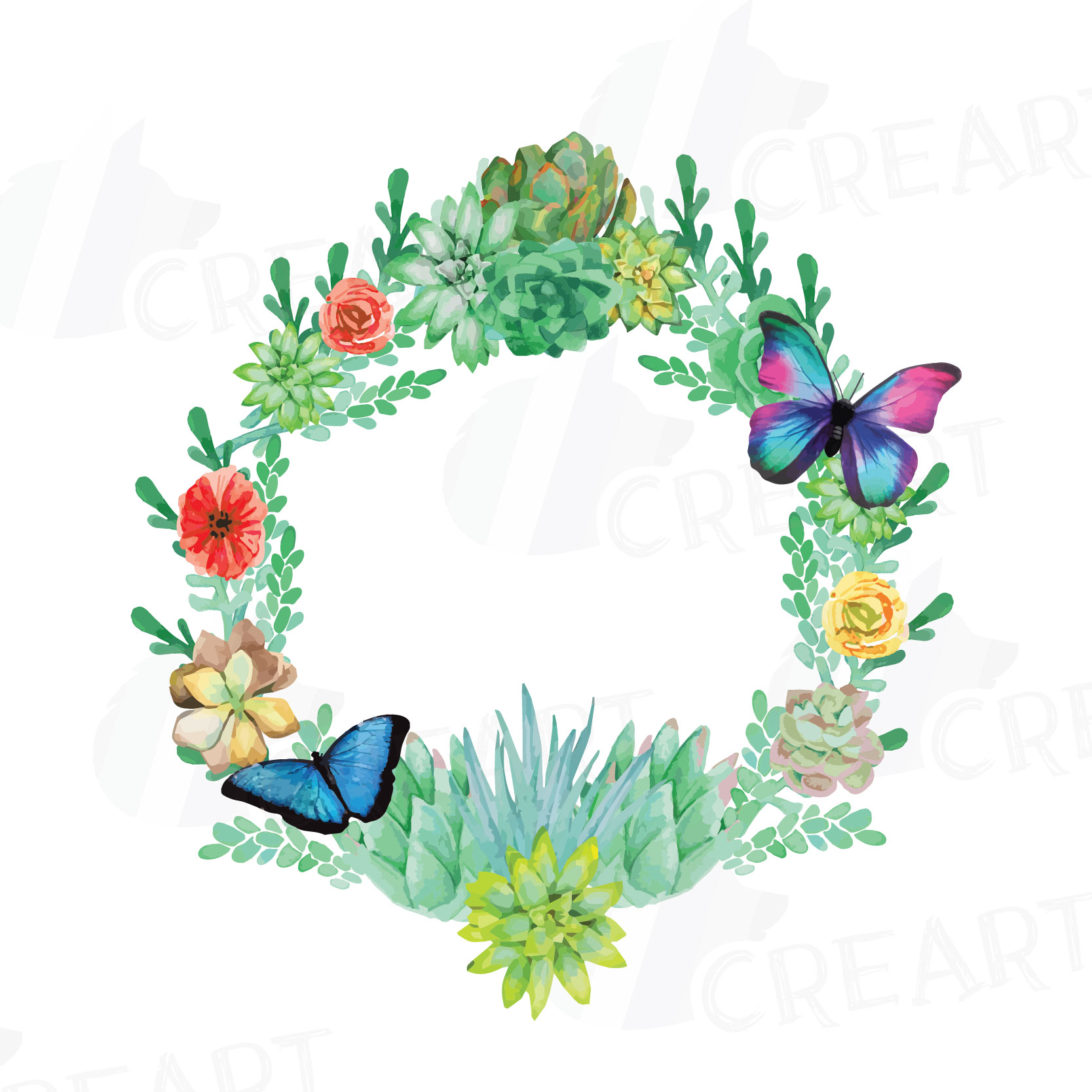 1667x1667 Watercolor Succulent Wreath, Valentine Design Bundles