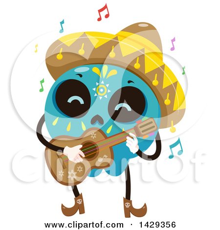 450x470 Clipart Of A Sugar Skull Couple Dancing And Playing A Guitar
