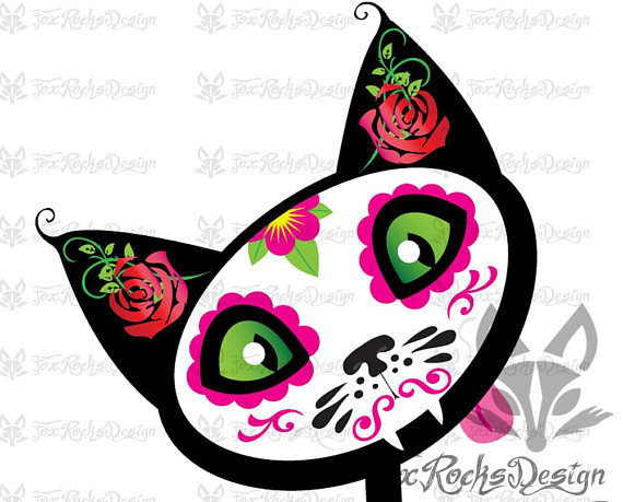 570x459 Sugar Skull Day Of The Dead Cats Halloween Vector Graphic