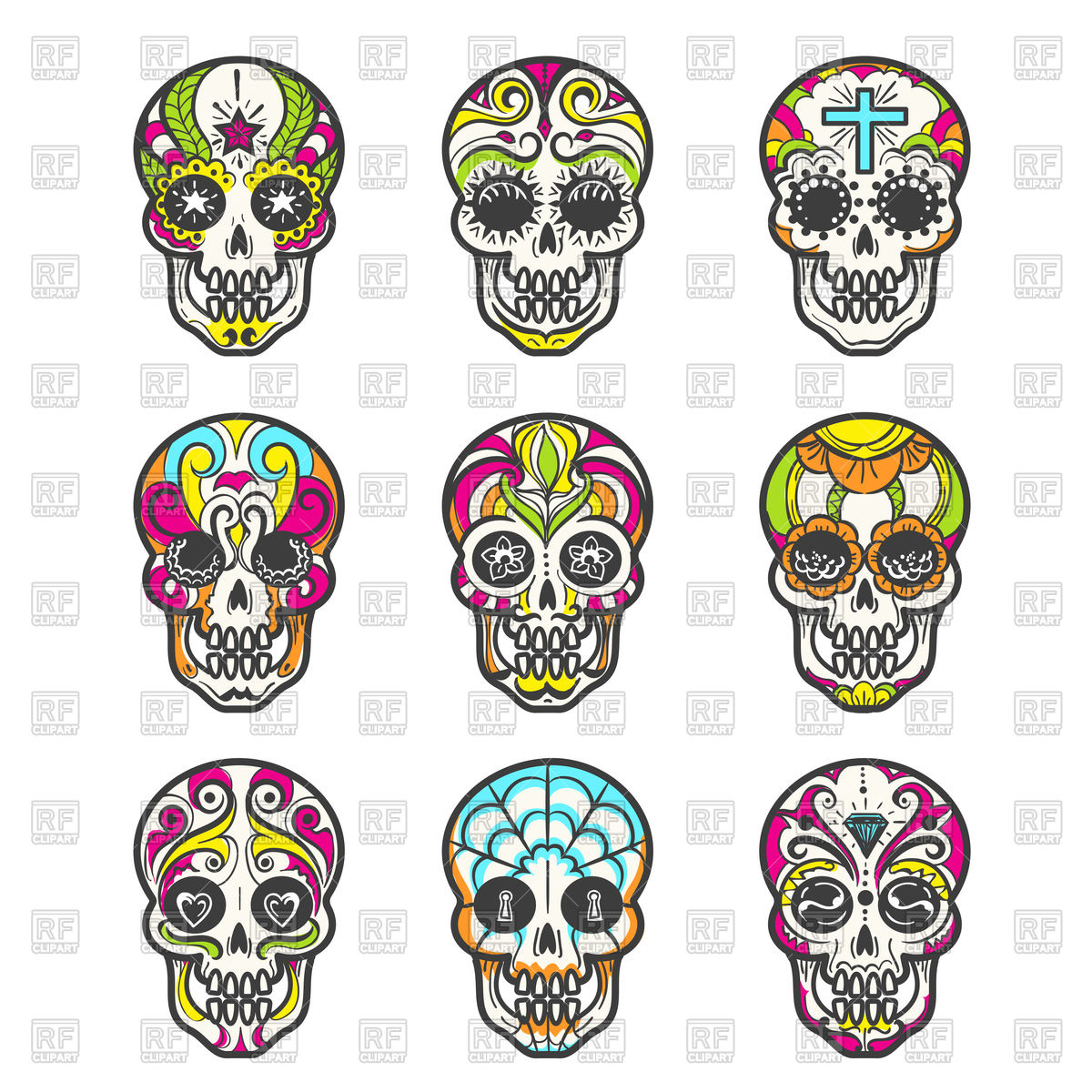 1200x1200 Colored Sugar Skull Royalty Free Vector Clip Art Image