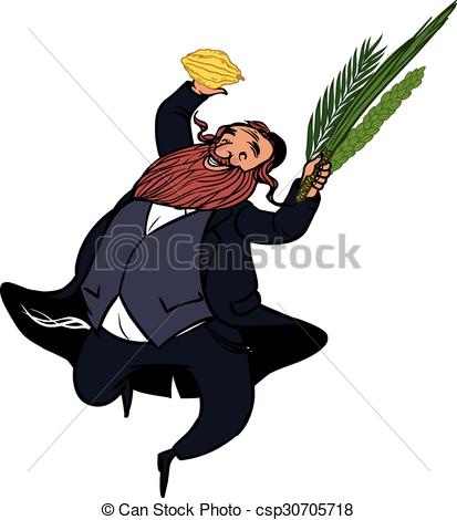 413x470 Funny Cartoon Jewish Man Dancing Wiht Ritual Plants For Vector