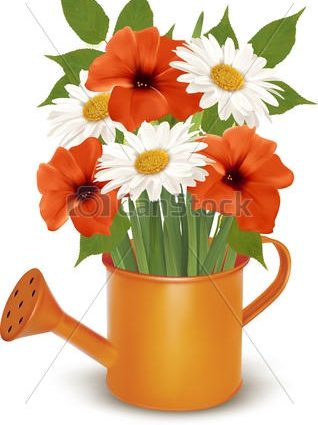 318x425 Clipart Of Summer Flowers Summer Flowers In A Watering Can Vector