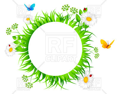 400x315 Round Summer Frame With Grass And Flowers Vector Image Vector