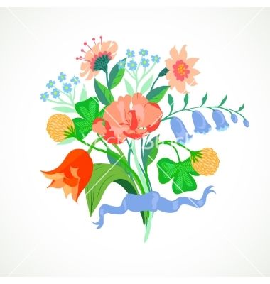 380x400 Card With Bouquet Of Spring And Summer Flowers Vector By Tukkki