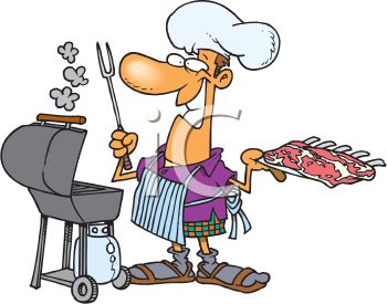 350x275 Summer Cartoon Of A Dad Barbecuing Ribs Outside