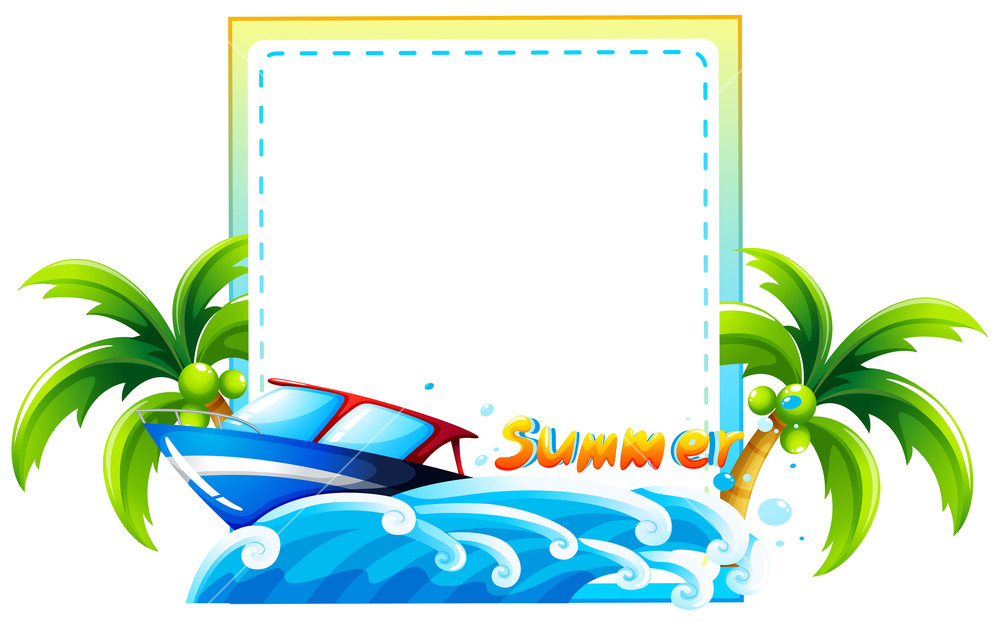 1000x625 Frame Of Summer Theme With Beach And Boat Royalty Free Stock Image