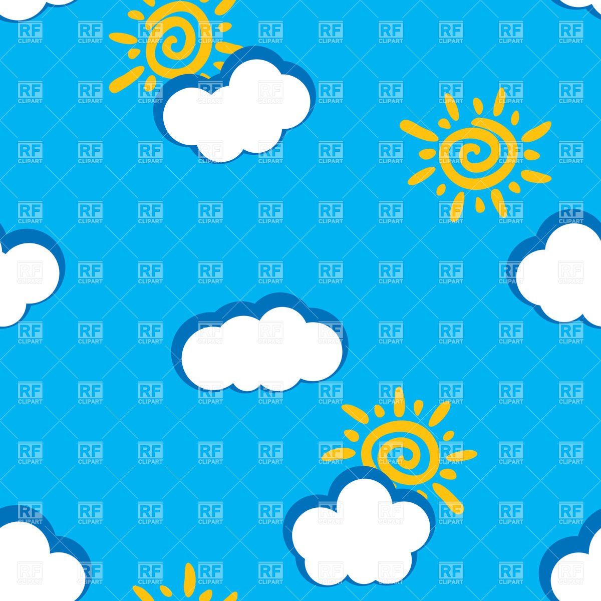 1200x1200 Seamless Background With Cartoon Sun And Clouds Royalty Free