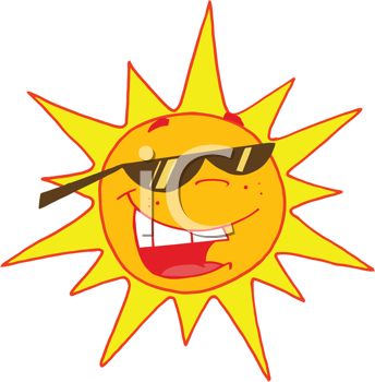 344x350 Image Of A Bright Sun Wearing Sunglasses And Smiling In A Vector
