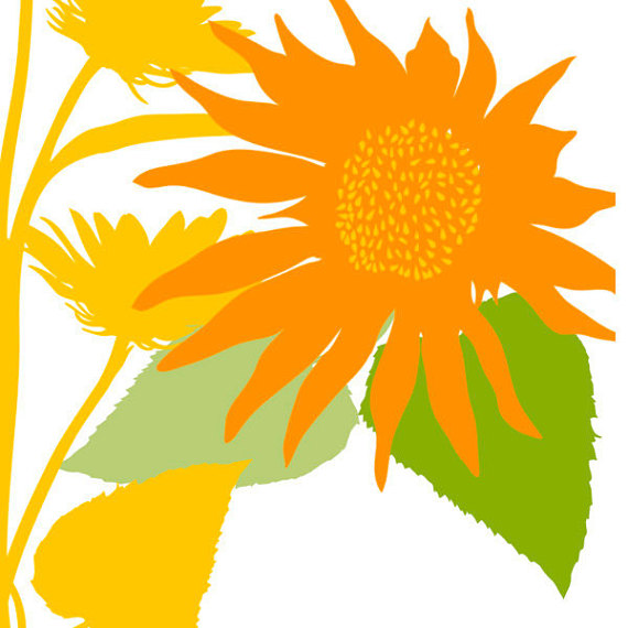 570x570 Sunflower Clip Art Silhouettes, Summer Sun Flower Clipart, Country