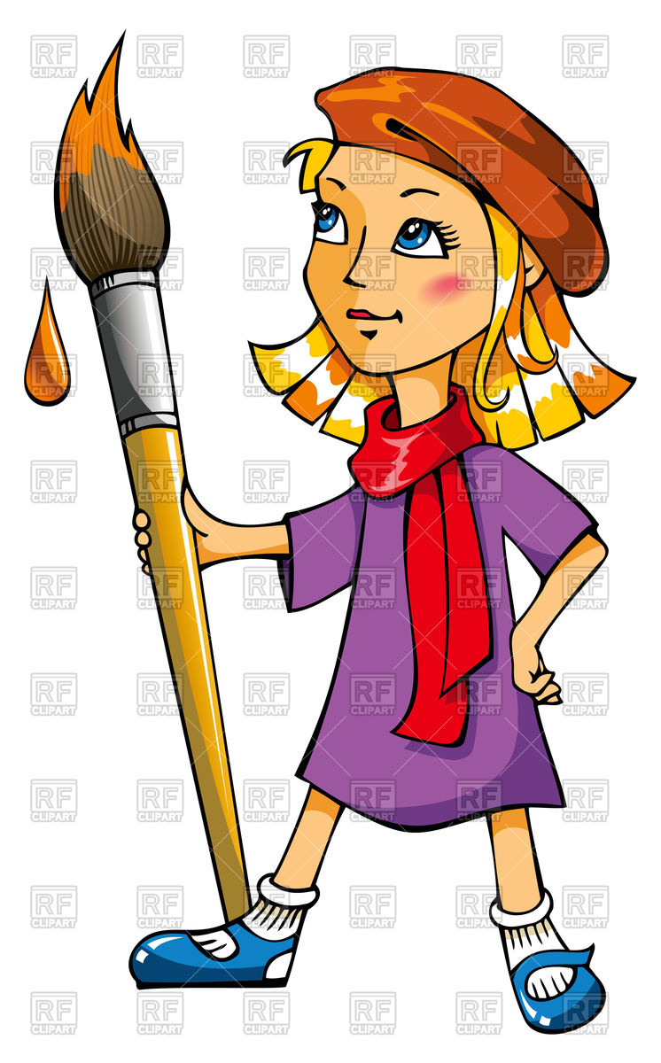 746x1200 Artist Girl With A Big Paintbrush Royalty Free Vector Clip Art