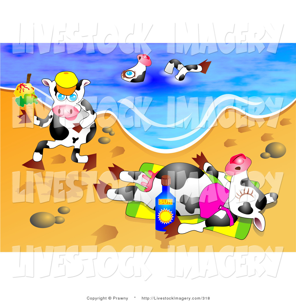 1024x1044 Clip Art Of A Trio Of Dairy Cows On Vacation, Swimming, Running