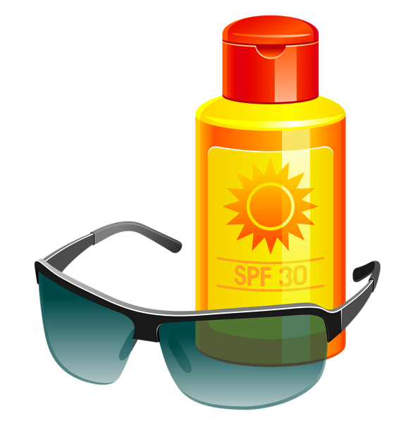 583x600 Sunscreen Lotion And Sunglass Png Vector Clipart Art