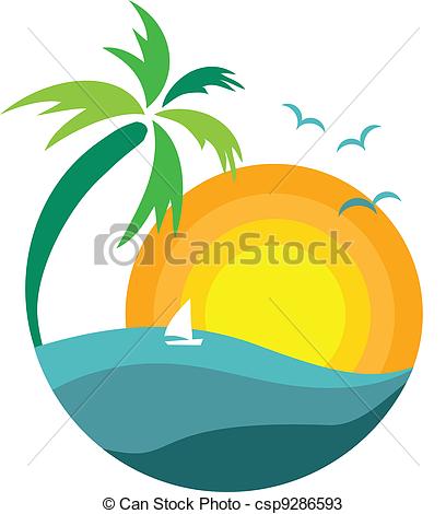 408x470 Palm Tree With Sunset View, Travel Icon Vectors