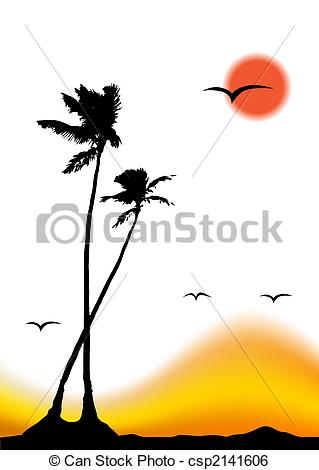 319x470 Tropical Sunset, Palm Tree Silhouette Clip Art Vector