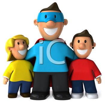 350x345 Super Dad Father With His Two Children, A Son And A Daughter