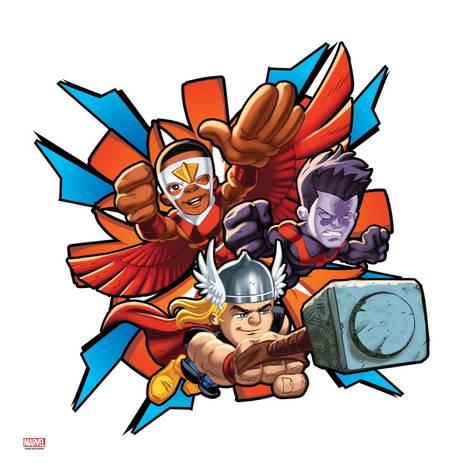473x473 Marvel Super Hero Squad Badge Falcon, Thor, And Wonder Man Flying