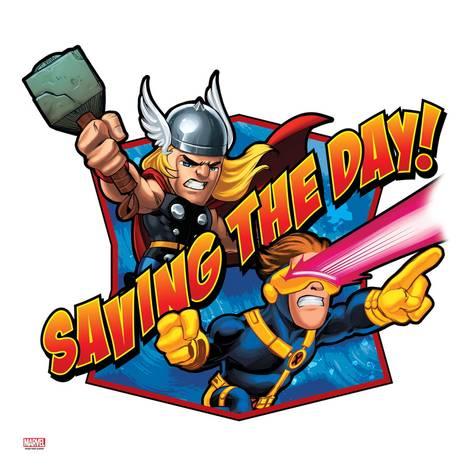 473x473 Marvel Super Hero Squad Badge Saving The Day! Thor And Cyclops