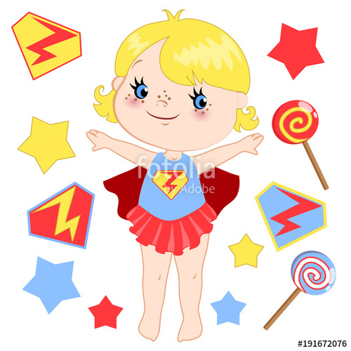 500x500 Cute Cartoon Superhero Girl Vector Clip Art Set. Stock Image