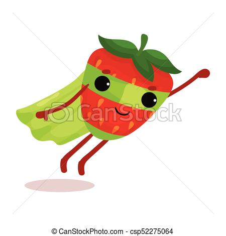 450x470 Flat Cartoon Superhero Strawberry In Green Cape And Mask Clip