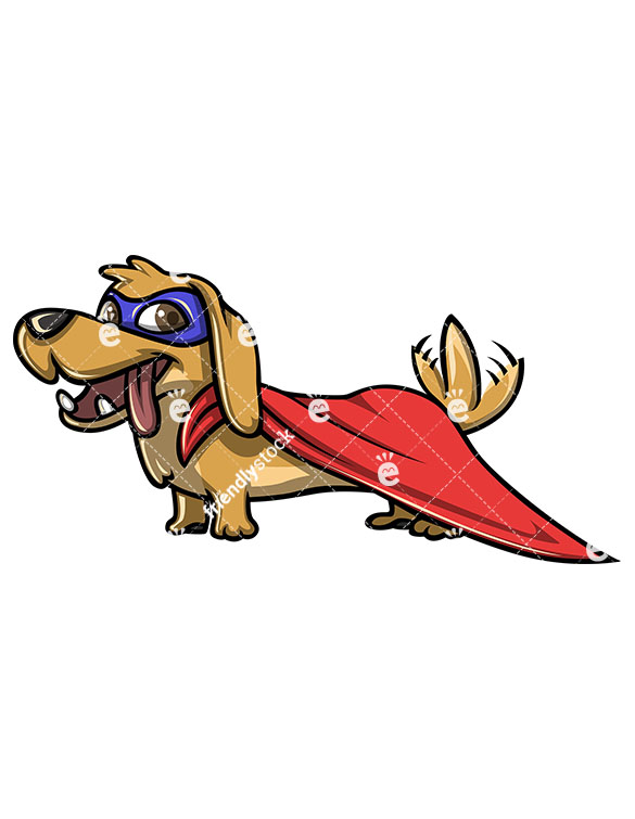 585x755 Sausage Dog Superhero With Cape Wagging Tail Cartoon Clipart