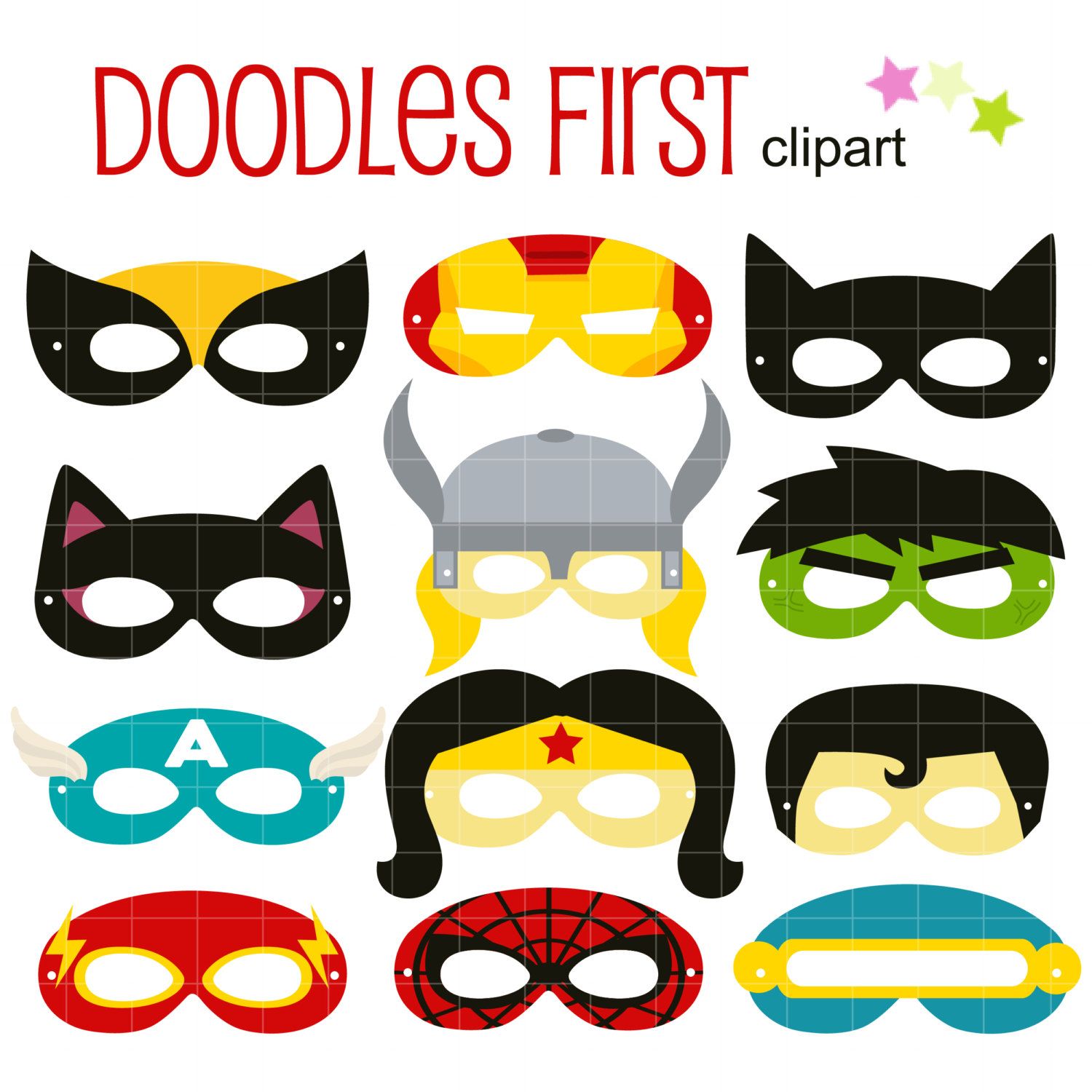 1500x1500 Superheroes Party Mask Digital Clip Art For Scrapbooking Card