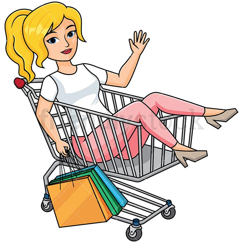 800x800 Woman Inside Supermarket Cart Holding Shopping Bags Royalty Free
