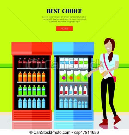 450x470 Woman In Supermarket. Best Choice Concept. Smiling Woman Vector