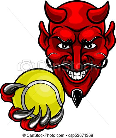 396x470 Devil Tennis Sports Mascot. A Devil Cartoon Character Sports