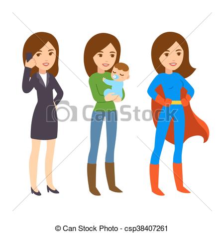 450x470 Super Woman Illustration. Superwoman Concept. Mom With Baby