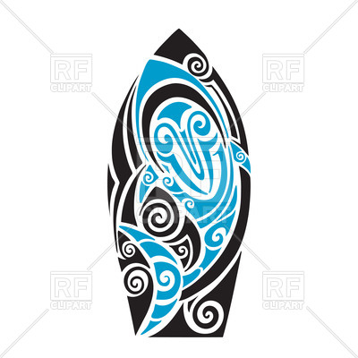 400x400 Surfboard With Cyan Ornamental Shark In Polynesian Style Royalty