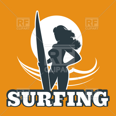 400x400 The Woman With Surfboard And Inscription Royalty Free Vector Clip