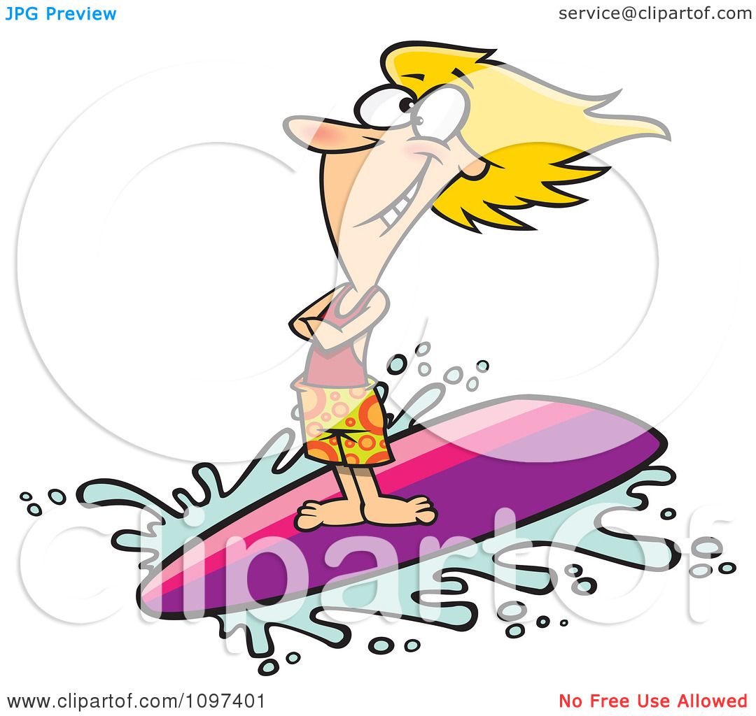 1080x1024 Clipart Happy Blond Surfer Girl Riding A Wave