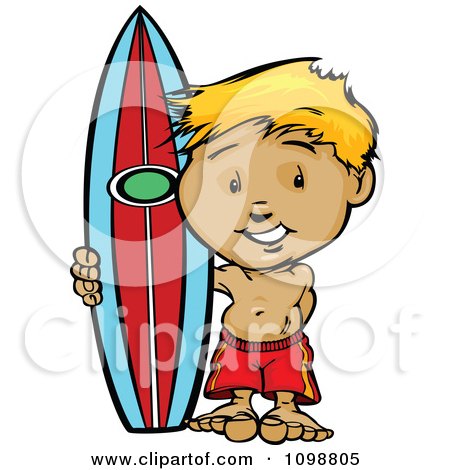 450x470 Clipart Happy Blond Surfer Girl Standing With Her Board