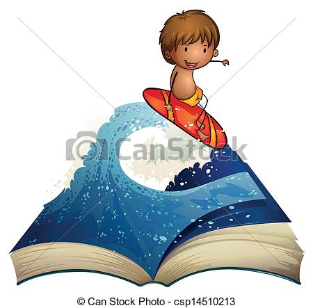 450x443 Illustration Of A Book With A Story About A Surfer On A Vector