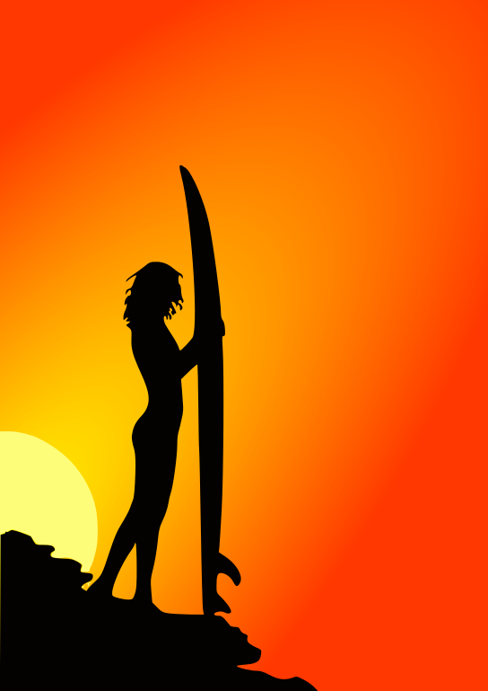 544x769 Surfer Girl Sunset Clip Art Download