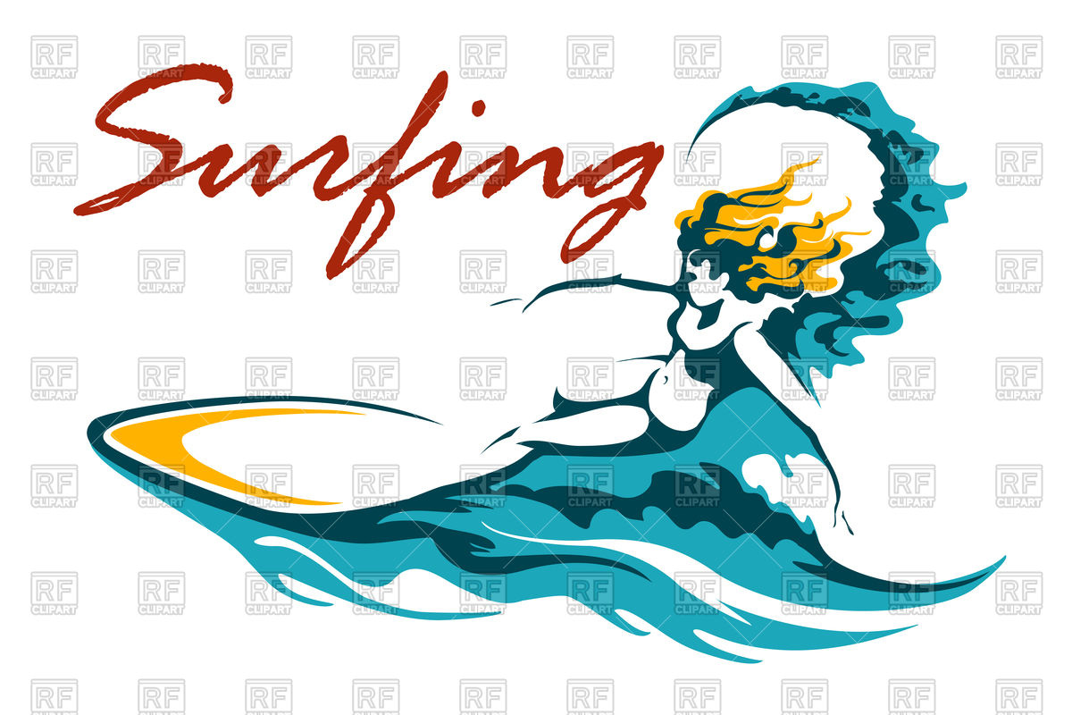 1200x800 Surfing Club Or Camp Label With Female Surfer Royalty Free Vector