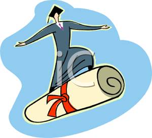 300x273 Clip Art Image A Graduate Surfing On A Diploma