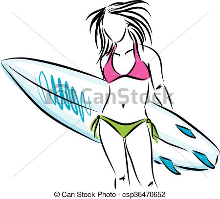 450x408 Surfer Girl With Surf Board Illustration Clipart Vector